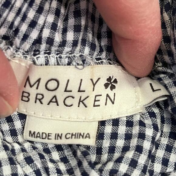 Molly Bracken Women's Large White/Blue Gingham Check Knee Length Summer Dress - Picture 2 of 9